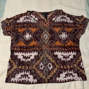 INC Cold Shoulder Top, Size PL, Tribal Print